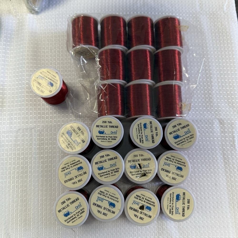 23 Spools Vintage Dritz Metallic Thread Red New 200 Yards Each Spool Sewing